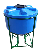 Пластиковая конусная ёмкость бак с коническим дном в обрешетке на подставке с полным сливом 1000 литров