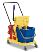 Уборочная тележка для уборки с 2-мя ведрами по 17л и отжимом на колесах